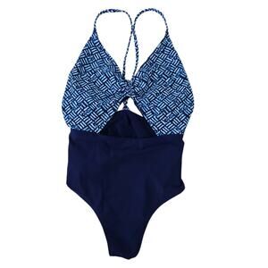 Aerie One Piece Swimsuit Cutout Medium Blue Bathing Suit Strappy Back Excellent